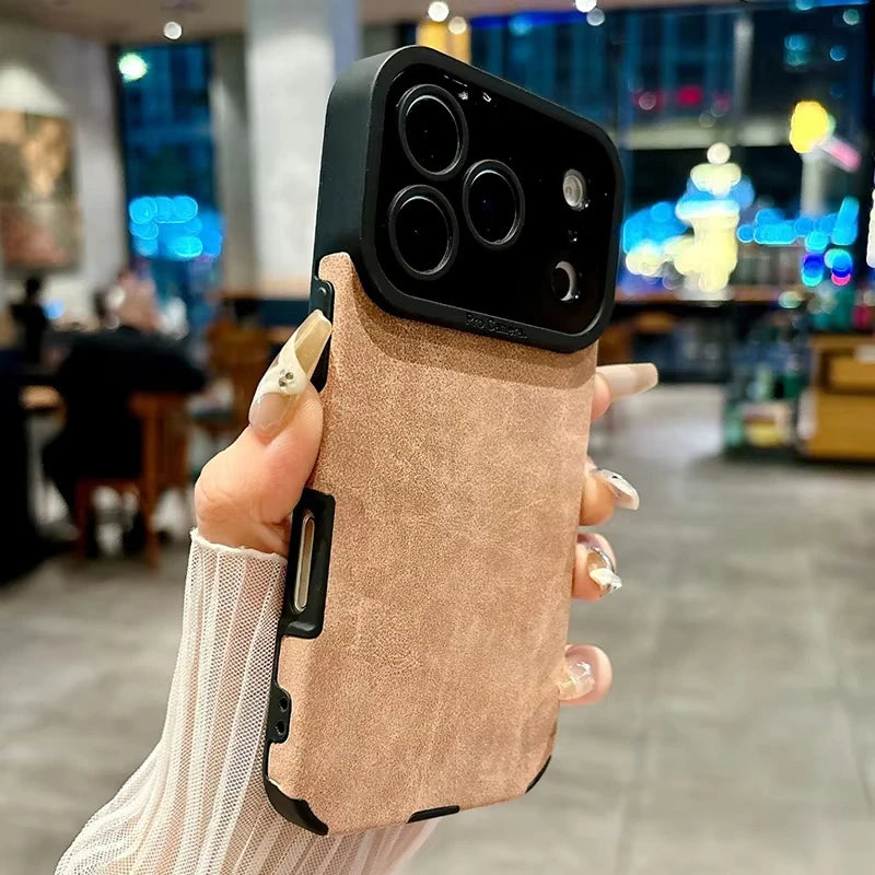 Luxury fiber leather phone case for iPhone 17 Series. Shockproof,retro matte texture