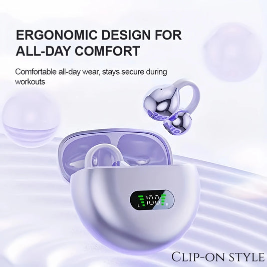 Clip on Earbuds Open Ear Wireless Bluetooth 6.0 Headphones with Mic,50H Play,ENC Call,ipx5 Waterproof,Sports Ear Buds
