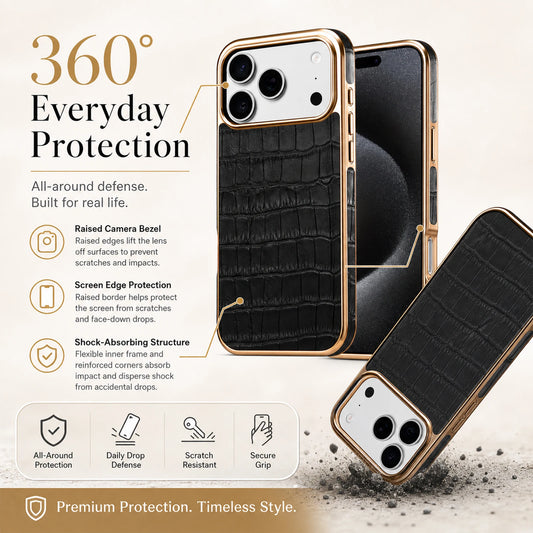 Denior Crocodile Genuine Leather Texture Phone Case Suitable for iPhone 17 16 15 Pro Max,Shockproof Cover With Camera Edge Guard