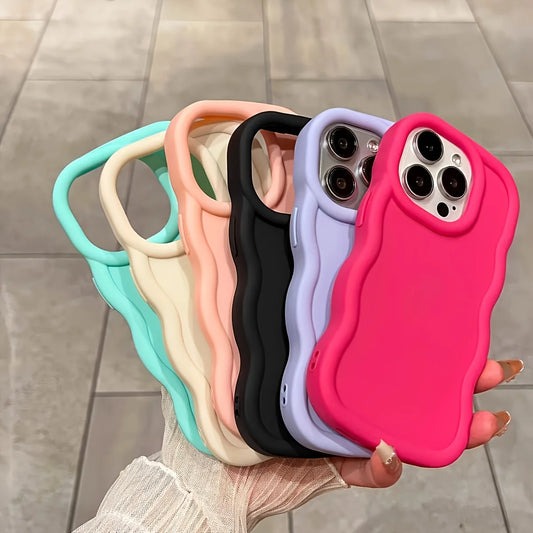 6 Pcs Wavy Edge Solid Color Soft Touch Shockproof Phone Cases, Minimalist Stylish Protective Covers Compatible with iPhone 12,13,14,15,16,17 Pro Max/Plus/Air