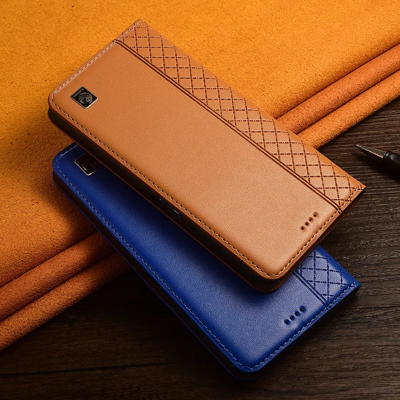 Napa Inner Grid Genuine Leather Flip Case For Apple iPhone 12 13 14 15 16 16e 17 Pro Max Plus X XS Max XR Phone Cover Card Cases