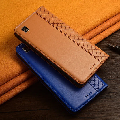 Napa Inner Grid Genuine Leather Flip Case For Apple iPhone 12 13 14 15 16 16e 17 Pro Max Plus X XS Max XR Phone Cover Card Cases