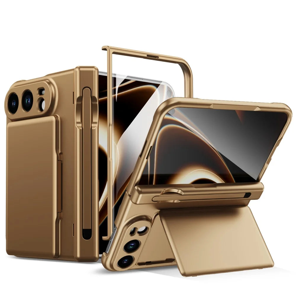 Screen Glass Film S Pen Hinge Protect Phone Case For iPhone Ultra 18 Fold Card Slot Wallet Scratch-resistant Hard Business Cover