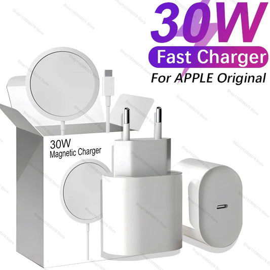 Original 30W Fast Charger For APPLE iPhone 16 15 14 13 12 11 Pro Max Plus Type C Magnetic Wireless Charger Phone Accessories