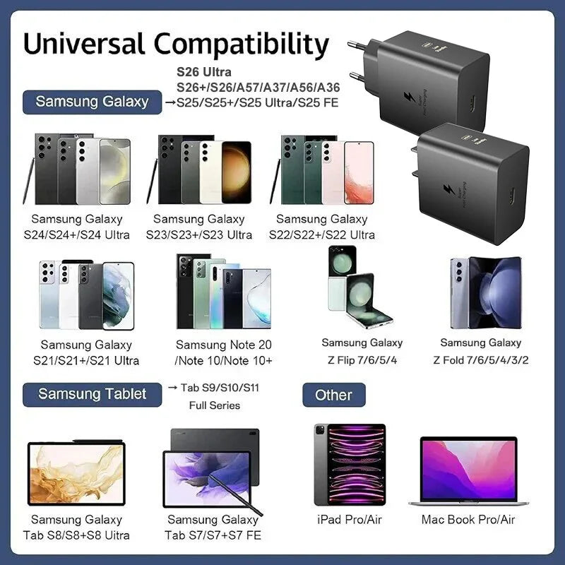 Original Samsung 60W 45W Charger Super Fast Charge EU Adapter 1.5M 2M Type C Cable S26 S25 FE S24 Ultra S23 A55 A56 for iphone