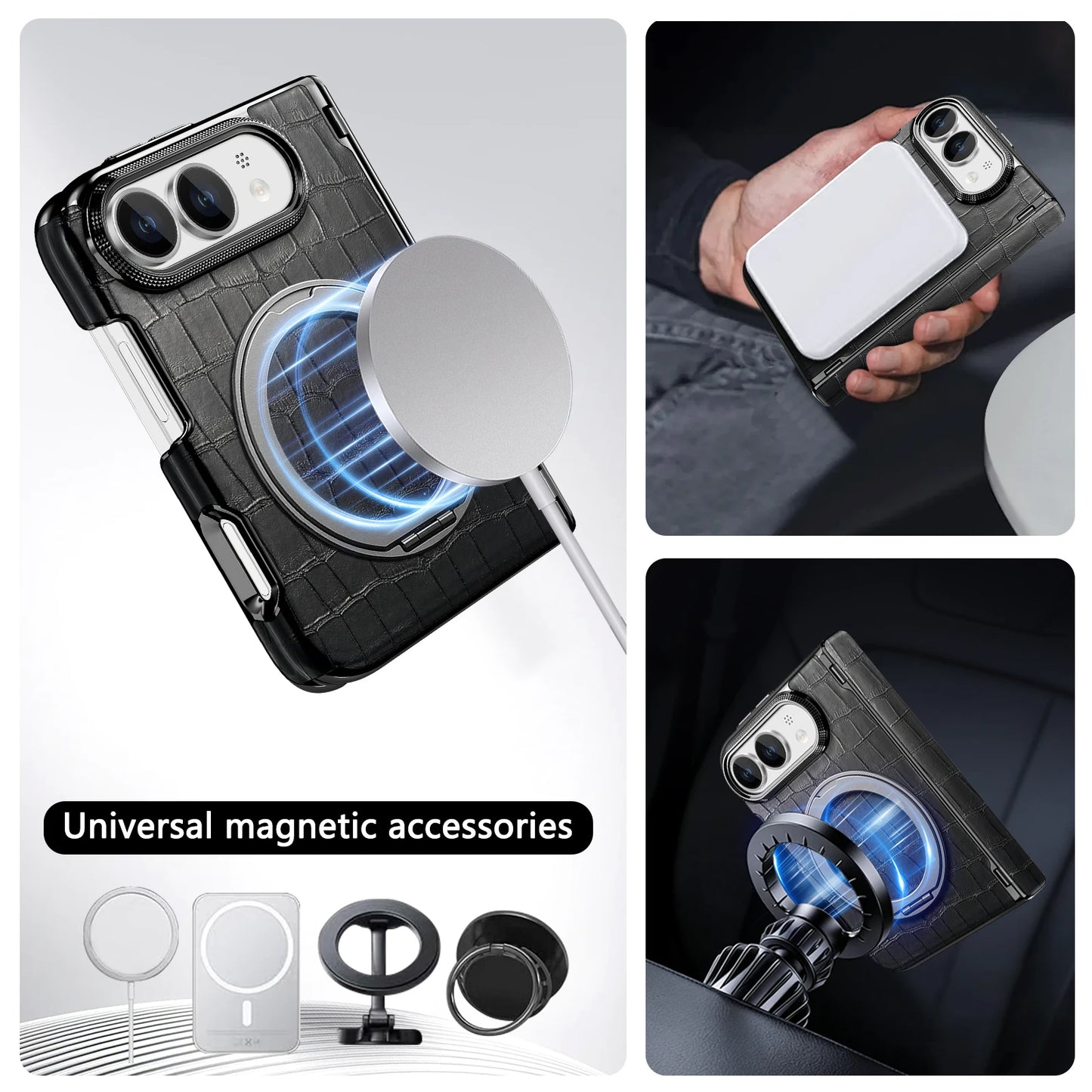 For iPhone Ultra 18 Fold Case Luxury Leather Matte Magnetic Rotating Bracket Shockproof Protection Hard Back Cover Accessories