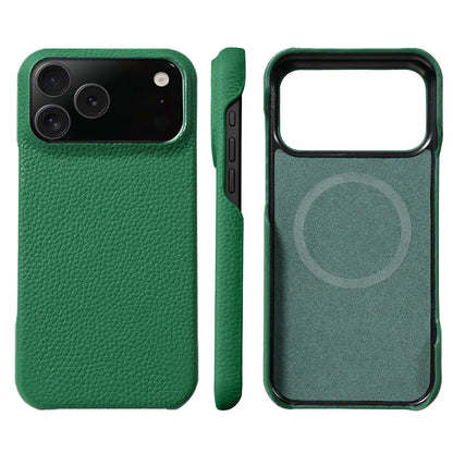 for Magsafe Case for iPhone 17 Air 15 16 Pro Max 17Pro Lychee Natural Cowhide Leather Magnetic Protector Luxury Phone Back Cover