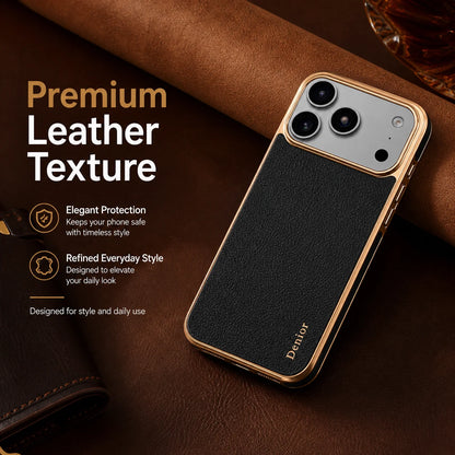 Denior Genuine Leather Phone Case Suitable for iPhone 17/16/15/14/13 Pro Max Plus, Slim Shockproof Cover With Raised Camera Edge