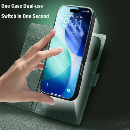 QIALINO Case for iPhone 17 Pro Genuine Leather Flip Bracket Handmade Magnetic Cover with Card Slots for iPhone 17 Pro Max/17 Air