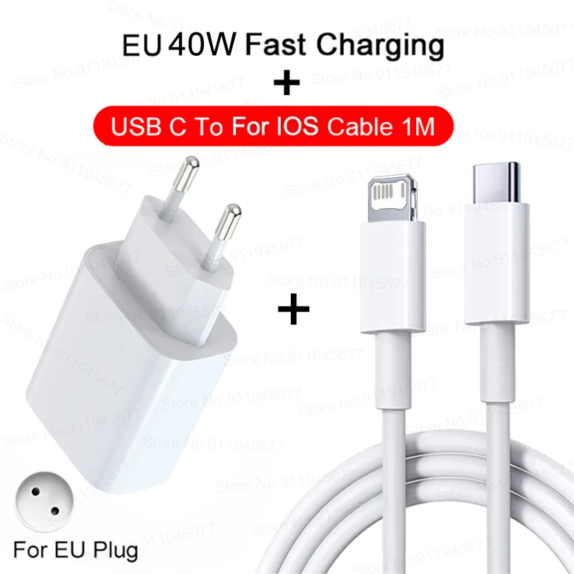 For iPhone 40W PD Phone Charger For iPhone 11 12 13 14 15 16 Pro Max 16 Plus USB C Data Line Fast Charging Type C Cable Charger