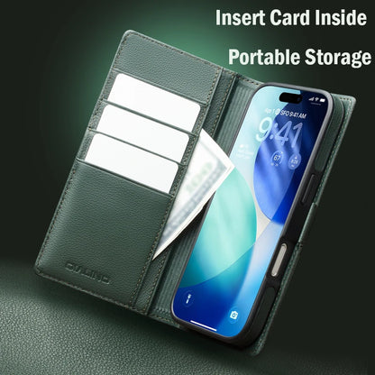 QIALINO Case for iPhone 17 Pro Genuine Leather Flip Bracket Handmade Magnetic Cover with Card Slots for iPhone 17 Pro Max/17 Air