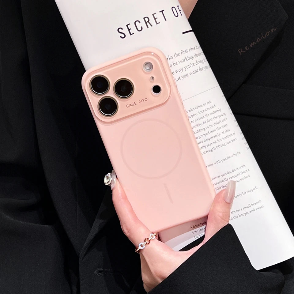 Big Window Liquid Silicone Phone Case For iPhone 17 Air 16 15 14 Plus 12 13 16 Pro Max Magsafe Official Soft Protector Cover