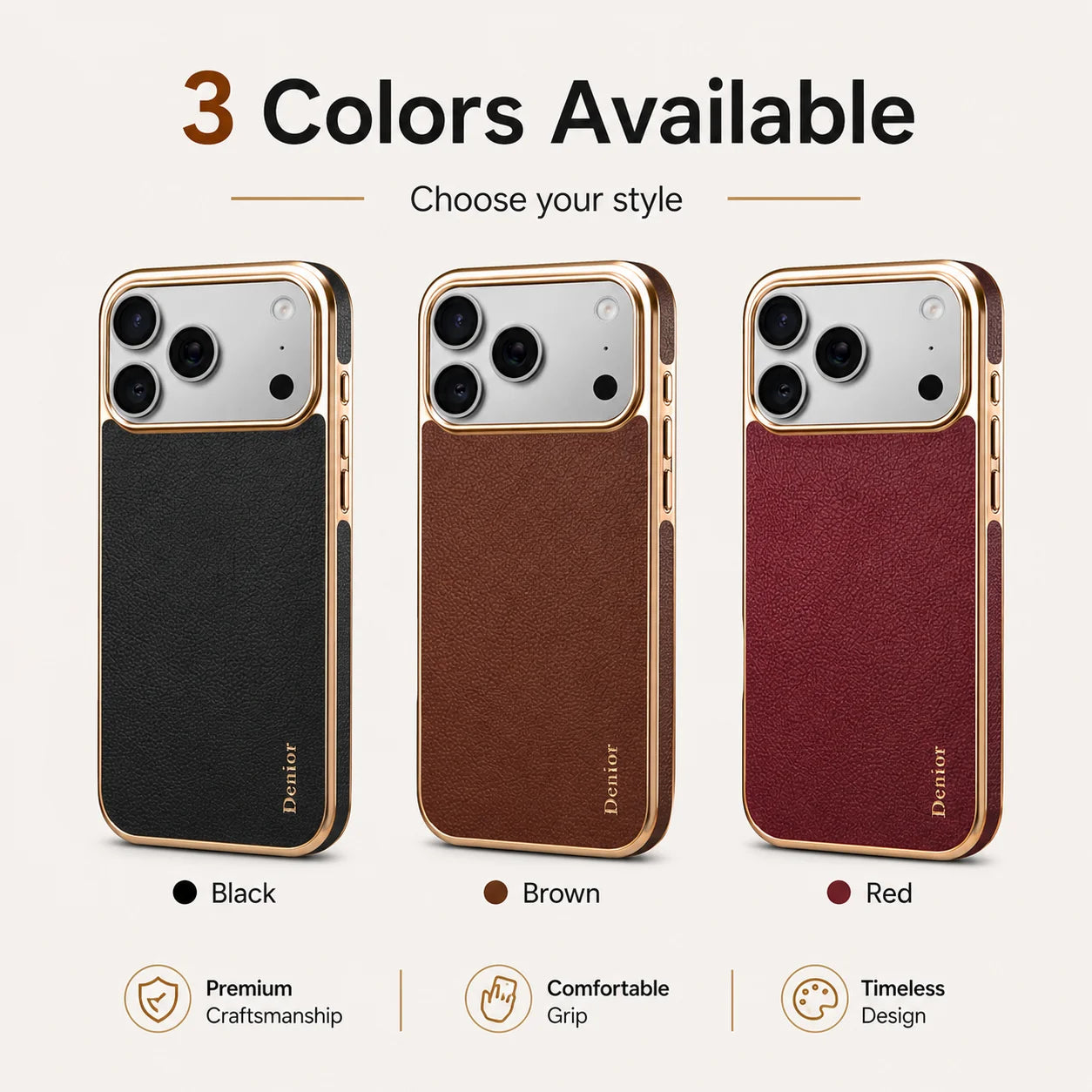 Denior Genuine Leather Phone Case Suitable for iPhone 17/16/15/14/13 Pro Max Plus, Slim Shockproof Cover With Raised Camera Edge