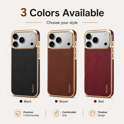 Denior Genuine Leather Phone Case Suitable for iPhone 17/16/15/14/13 Pro Max Plus, Slim Shockproof Cover With Raised Camera Edge
