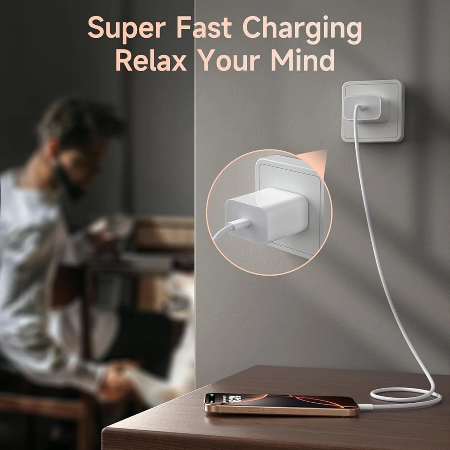 2 Set 40W PD USB C Fast Charger With 6FT Type C Cable Wall Charger Adapter Block Set For iPhone 17 17 Air 16 15 Pro Max iPad