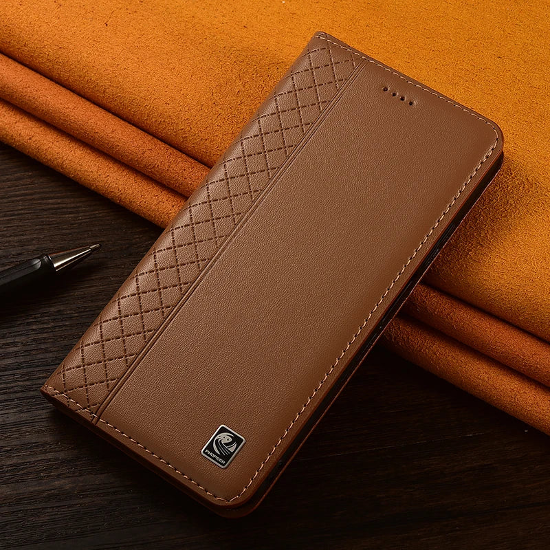 Napa Inner Grid Genuine Leather Flip Case For Apple iPhone 12 13 14 15 16 16e 17 Pro Max Plus X XS Max XR Phone Cover Card Cases