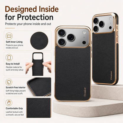 Denior Genuine Leather Phone Case Suitable for iPhone 17/16/15/14/13 Pro Max Plus, Slim Shockproof Cover With Raised Camera Edge