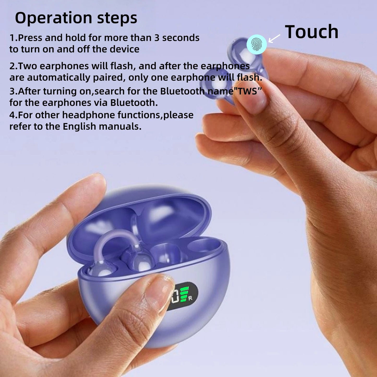 Clip on Earbuds Open Ear Wireless Bluetooth 6.0 Headphones with Mic,50H Play,ENC Call,ipx5 Waterproof,Sports Ear Buds