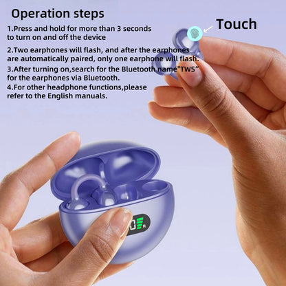 Clip on Earbuds Open Ear Wireless Bluetooth 6.0 Headphones with Mic,50H Play,ENC Call,ipx5 Waterproof,Sports Ear Buds