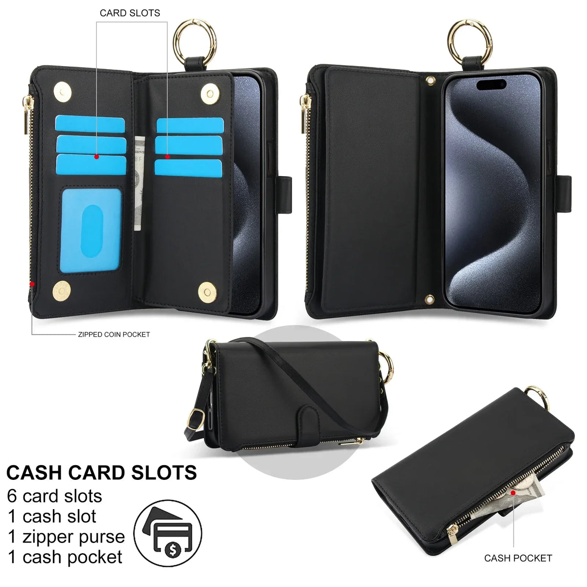 Zipper Leather Wallet Flip Case - iPhone 18 Series Accessories In USA