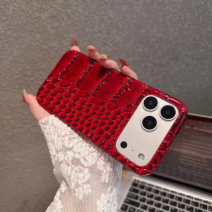 Luxury Glossy Crocodile Leather Texture Phone Case For iPhone 17 Air 16 15 14 Plus 13 11 Pro Max Frameless Shockproof Girl Cover