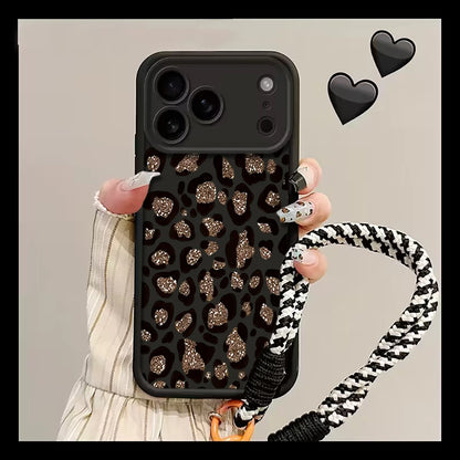 Leopard Print INS Hand Wrist Strap Case For iPhone 16 17 Pro Max Cases iPhone 11 12 13 ProMax 14 15 Plus With Lanyard Soft Cover