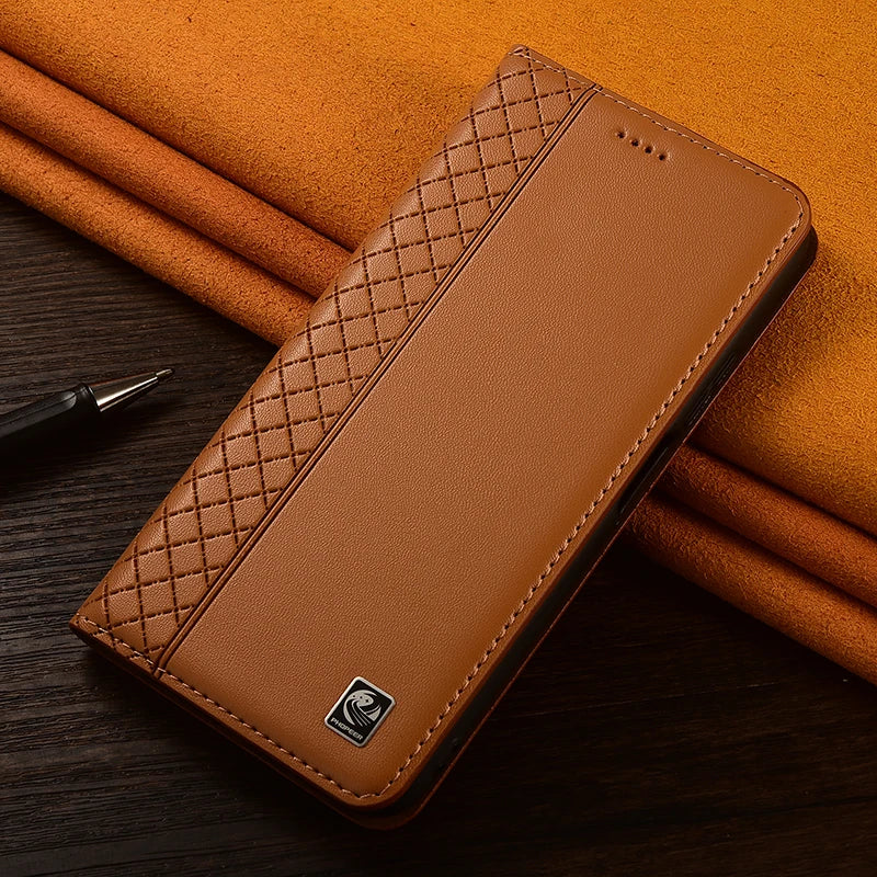 Napa Inner Grid Genuine Leather Flip Case For Apple iPhone 12 13 14 15 16 16e 17 Pro Max Plus X XS Max XR Phone Cover Card Cases