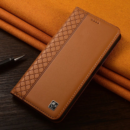 Napa Inner Grid Genuine Leather Flip Case For Apple iPhone 12 13 14 15 16 16e 17 Pro Max Plus X XS Max XR Phone Cover Card Cases