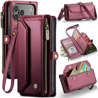 for iPhone Air/17/17 Pro/17 ProMax Case Wallet RFID Blocking with 7-Card Holder Zipper Bills,Wristlet Shoulder Strap Wallet Case