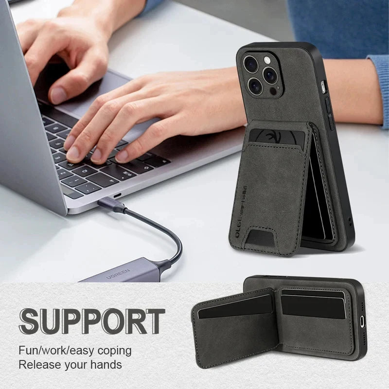 Luxury leather card holder phone case For iPhone 17 16E 16 17 15 14 13 11 Pro max wallet card bag leather shockproof back cover