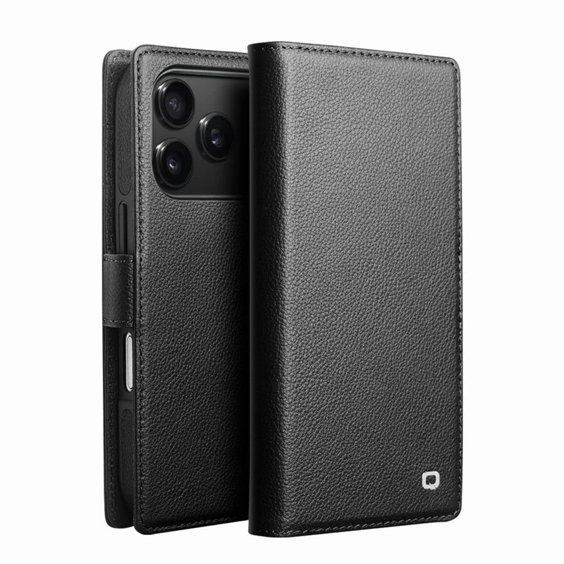 QIALINO Case for iPhone 17 Pro Genuine Leather Flip Bracket Handmade Magnetic Cover with Card Slots for iPhone 17 Pro Max/17 Air