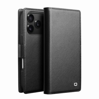 QIALINO Case for iPhone 17 Pro Genuine Leather Flip Bracket Handmade Magnetic Cover with Card Slots for iPhone 17 Pro Max/17 Air