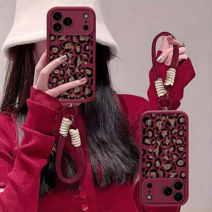 Leopard Print INS Hand Wrist Strap Case For iPhone 16 17 Pro Max Cases iPhone 11 12 13 ProMax 14 15 Plus With Lanyard Soft Cover