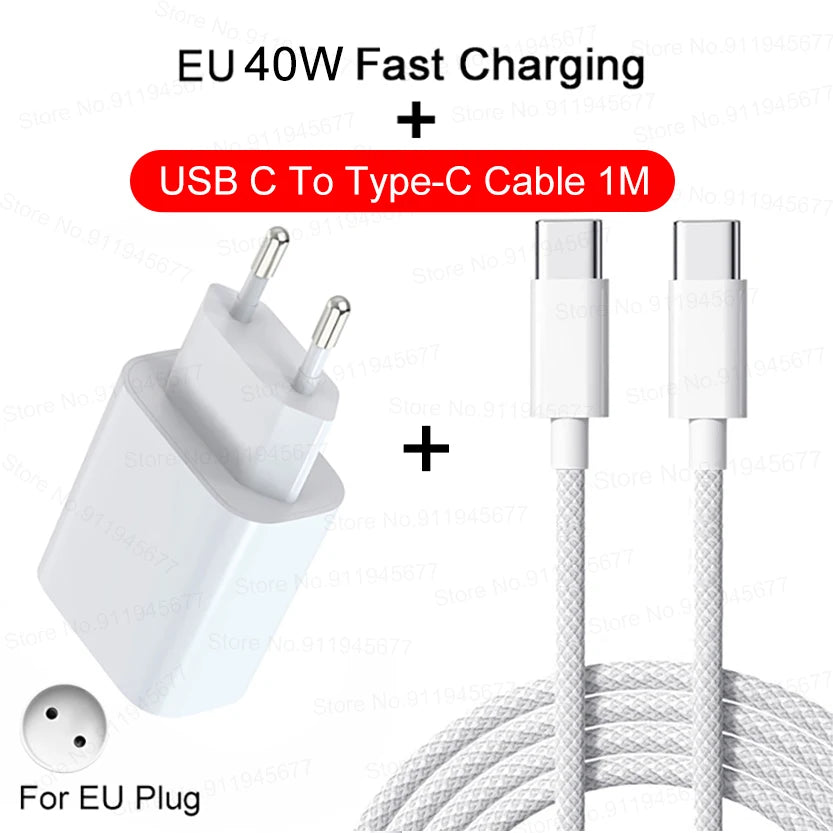 For iPhone 40W PD Phone Charger For iPhone 11 12 13 14 15 16 Pro Max 16 Plus USB C Data Line Fast Charging Type C Cable Charger