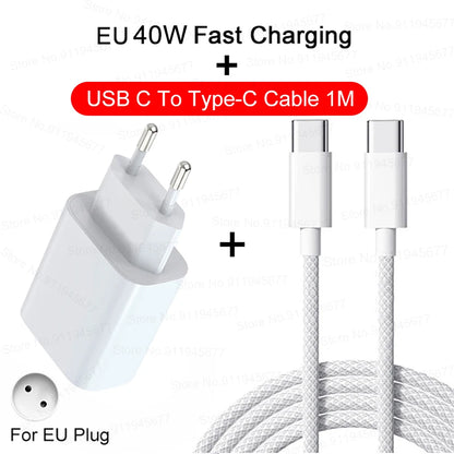 For iPhone 40W PD Phone Charger For iPhone 11 12 13 14 15 16 Pro Max 16 Plus USB C Data Line Fast Charging Type C Cable Charger