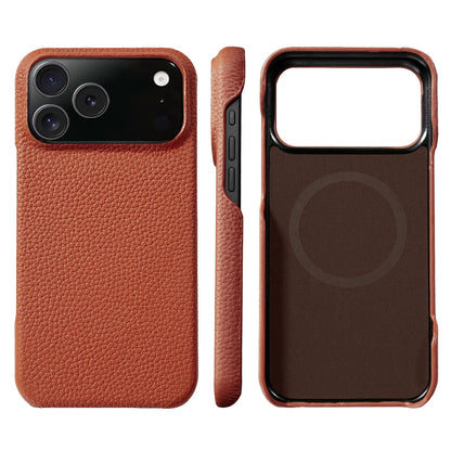 for Magsafe Case for iPhone 17 Air 15 16 Pro Max 17Pro Lychee Natural Cowhide Leather Magnetic Protector Luxury Phone Back Cover