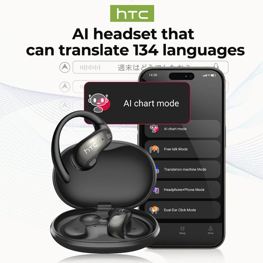 HTC Original NE19 AI Translate Bluetooth Earphones OWS Open Ear Business Travel Wireless Headphones Music Stereo Sound Earbuds