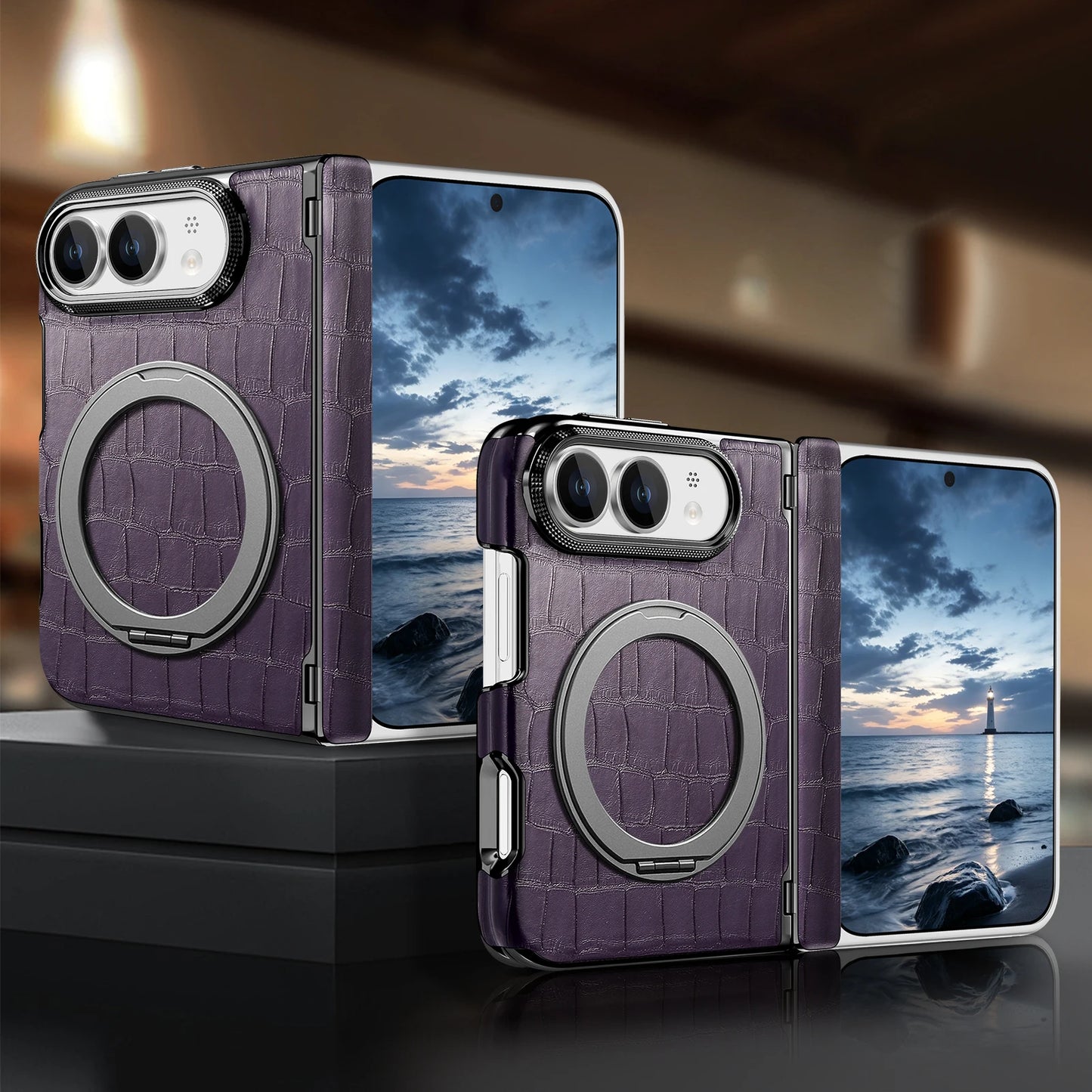 For iPhone Ultra 18 Fold Case Luxury Leather Matte Magnetic Rotating Bracket Shockproof Protection Hard Back Cover Accessories