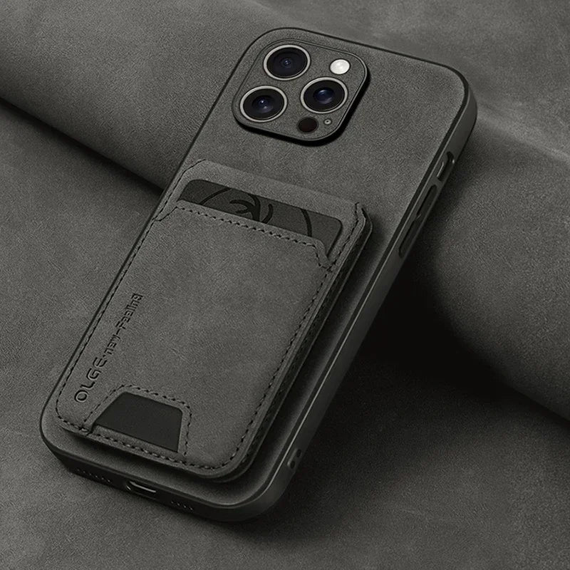Luxury leather card holder phone case For iPhone 17 16E 16 17 15 14 13 11 Pro max wallet card bag leather shockproof back cover