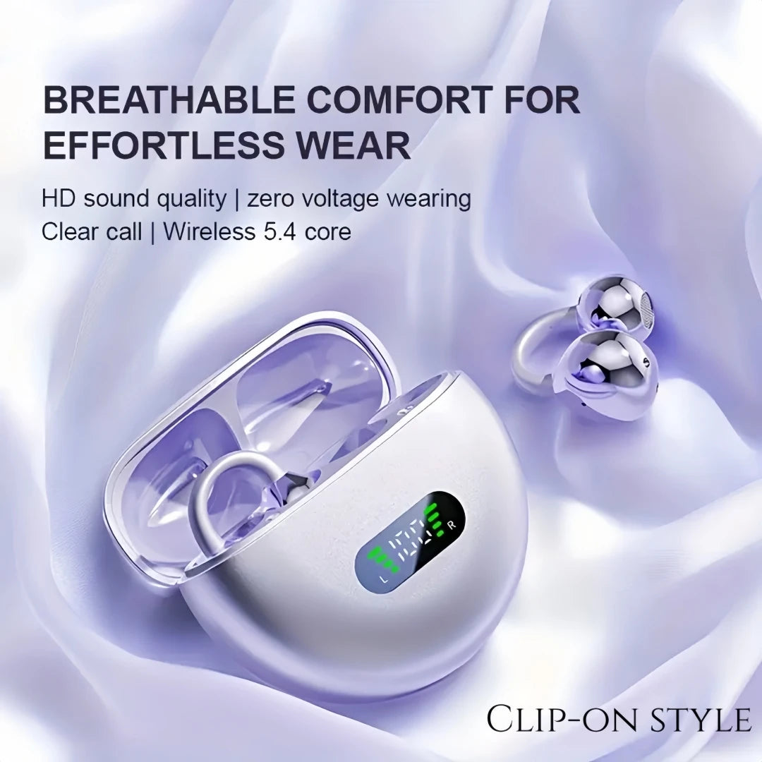 Clip on Earbuds Open Ear Wireless Bluetooth 6.0 Headphones with Mic,50H Play,ENC Call,ipx5 Waterproof,Sports Ear Buds