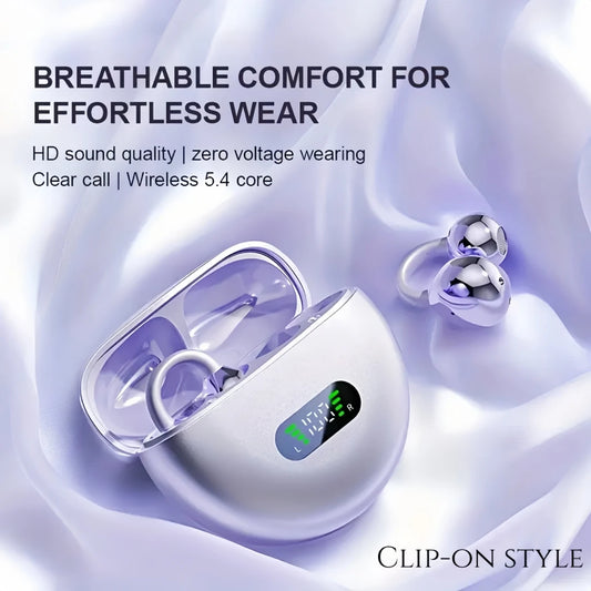Clip on Earbuds Open Ear Wireless Bluetooth 6.0 Headphones with Mic,50H Play,ENC Call,ipx5 Waterproof,Sports Ear Buds
