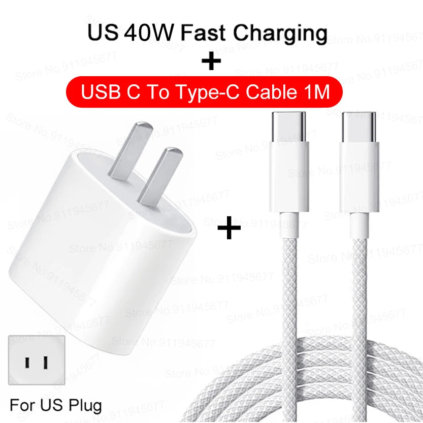 For iPhone 40W PD Phone Charger For iPhone 11 12 13 14 15 16 Pro Max 16 Plus USB C Data Line Fast Charging Type C Cable Charger