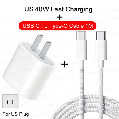 For iPhone 40W PD Phone Charger For iPhone 11 12 13 14 15 16 Pro Max 16 Plus USB C Data Line Fast Charging Type C Cable Charger