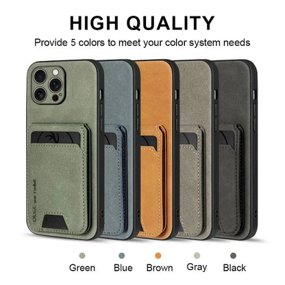 Luxury leather card holder phone case For iPhone 17 16E 16 17 15 14 13 11 Pro max wallet card bag leather shockproof back cover