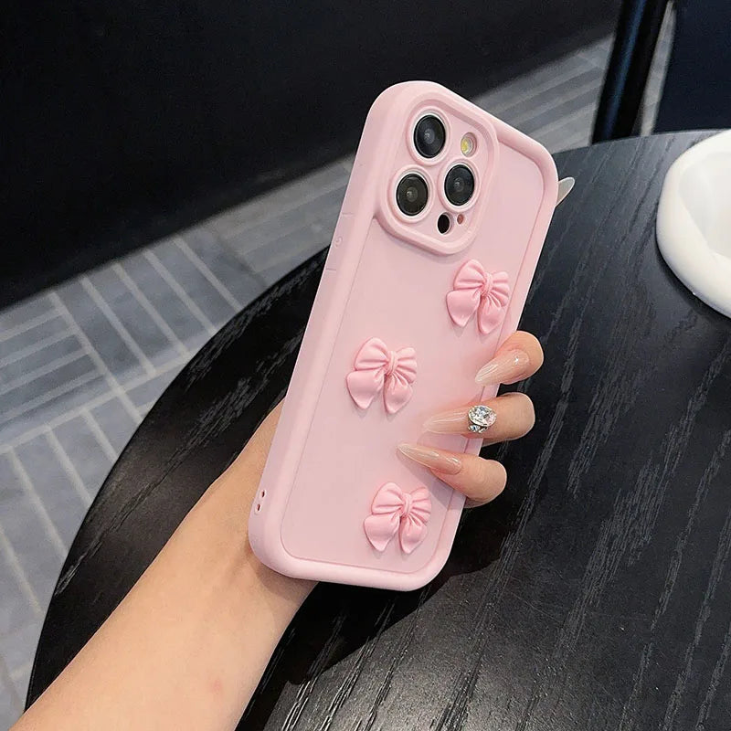 3D Pink Cute Butterfly Silicone Soft Phone Case For iPhone 17 16 15 14 13 12 11 Pro Max XS XR X 7 8 Plus Shockproof Candy Cover
