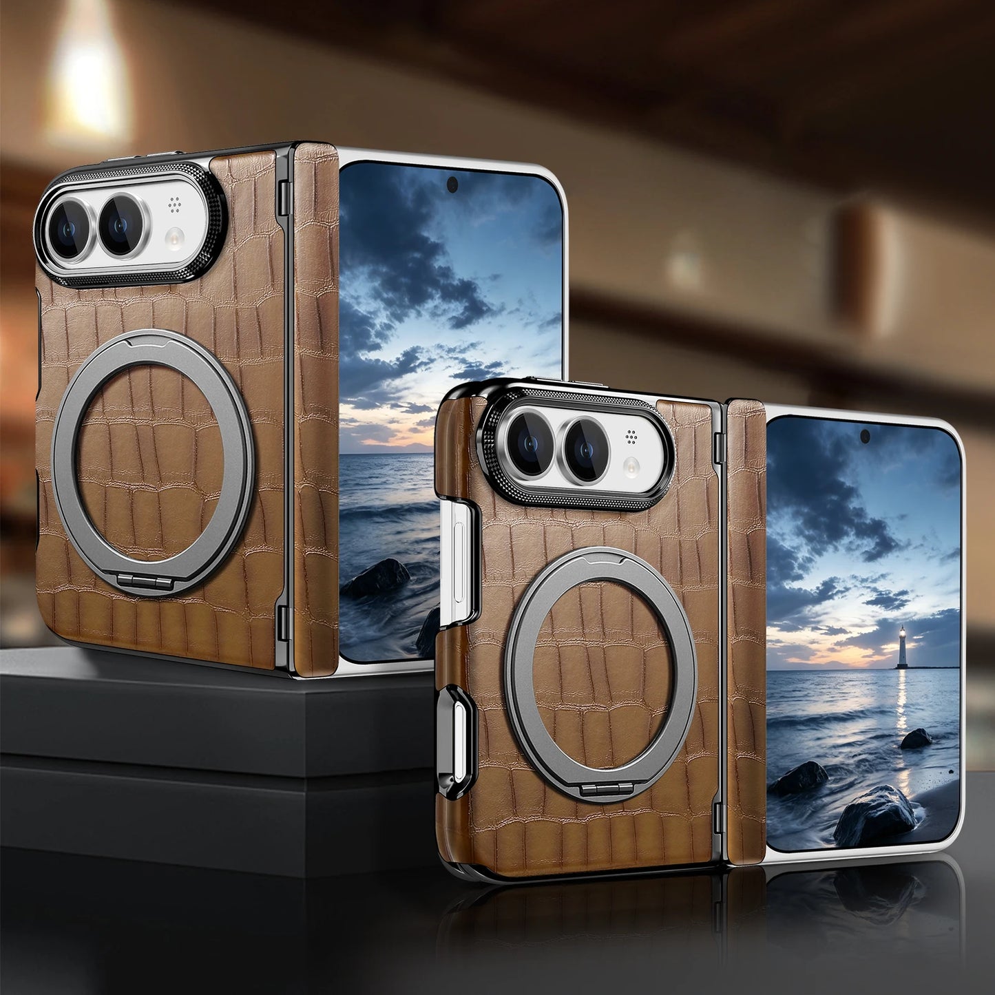 For iPhone Ultra 18 Fold Case Luxury Leather Matte Magnetic Rotating Bracket Shockproof Protection Hard Back Cover Accessories