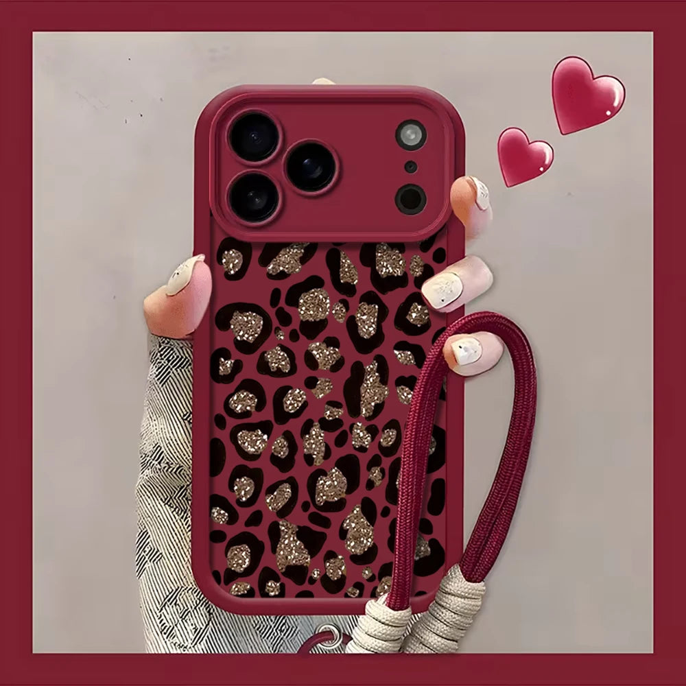 Leopard Print INS Hand Wrist Strap Case For iPhone 16 17 Pro Max Cases iPhone 11 12 13 ProMax 14 15 Plus With Lanyard Soft Cover