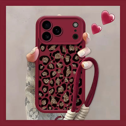 Leopard Print INS Hand Wrist Strap Case For iPhone 16 17 Pro Max Cases iPhone 11 12 13 ProMax 14 15 Plus With Lanyard Soft Cover