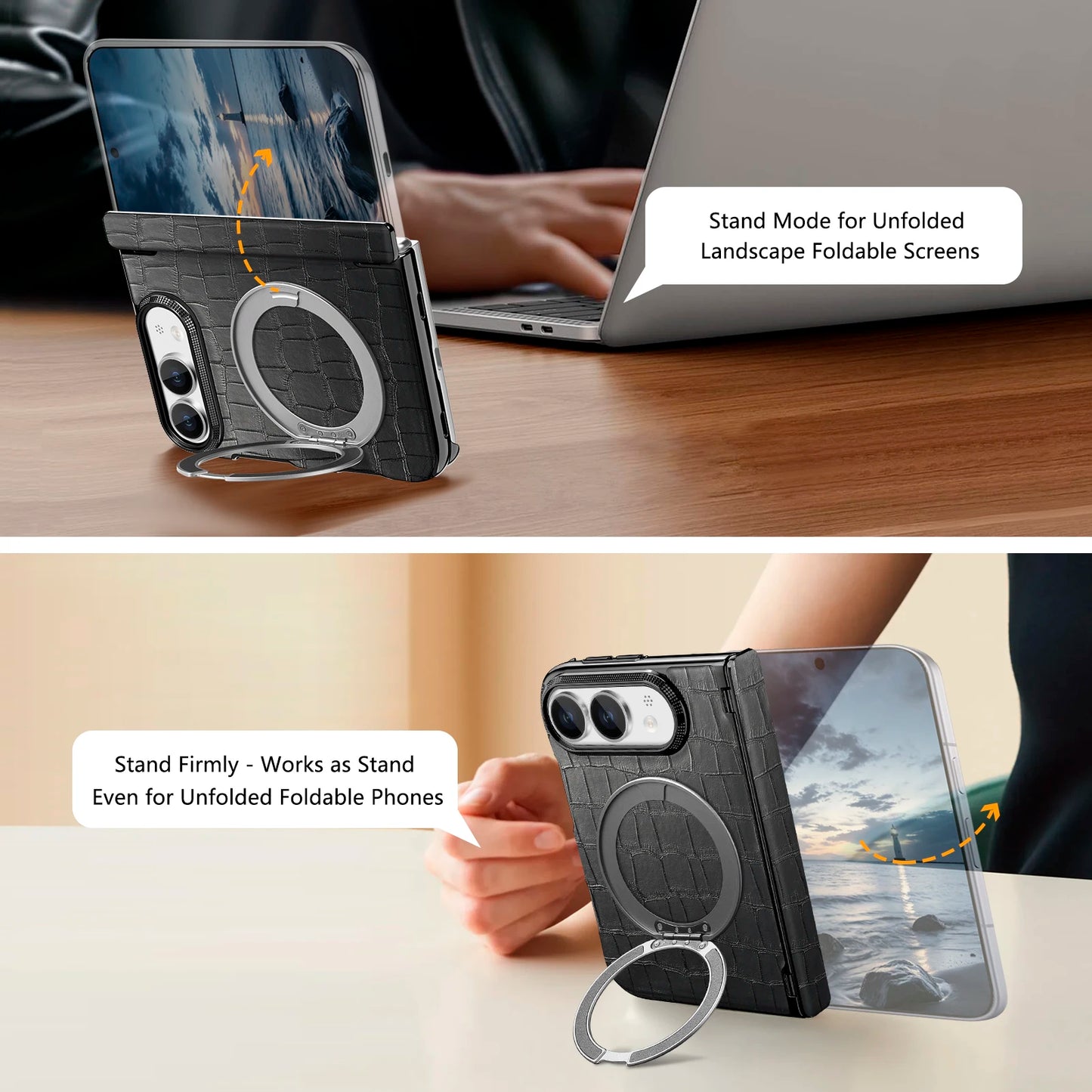 For iPhone Ultra 18 Fold Case Luxury Leather Matte Magnetic Rotating Bracket Shockproof Protection Hard Back Cover Accessories