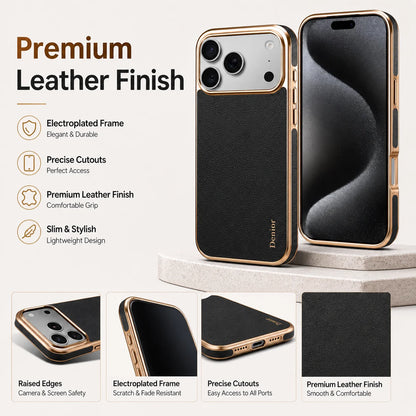 Denior Genuine Leather Phone Case Suitable for iPhone 17/16/15/14/13 Pro Max Plus, Slim Shockproof Cover With Raised Camera Edge